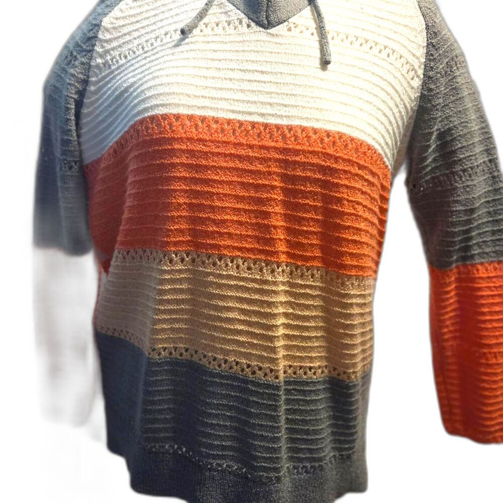 CATALINA, color block striped open-knit hooded sweater